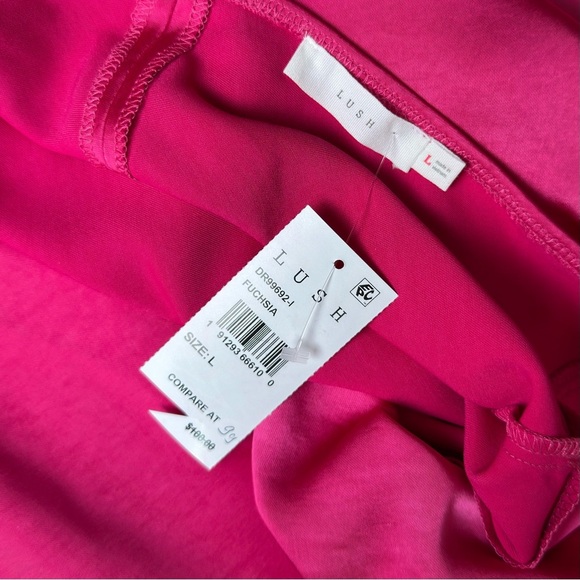 Lush Cowl Neck Ruffle Hem Mini Dress in Fuchsia Size Large - Picture 7 of 8